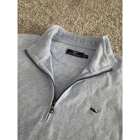 Vineyard Vines Mens XXL Quarter Zip Pullover Blue White Striped Pique Sweater - Picture 5 of 8